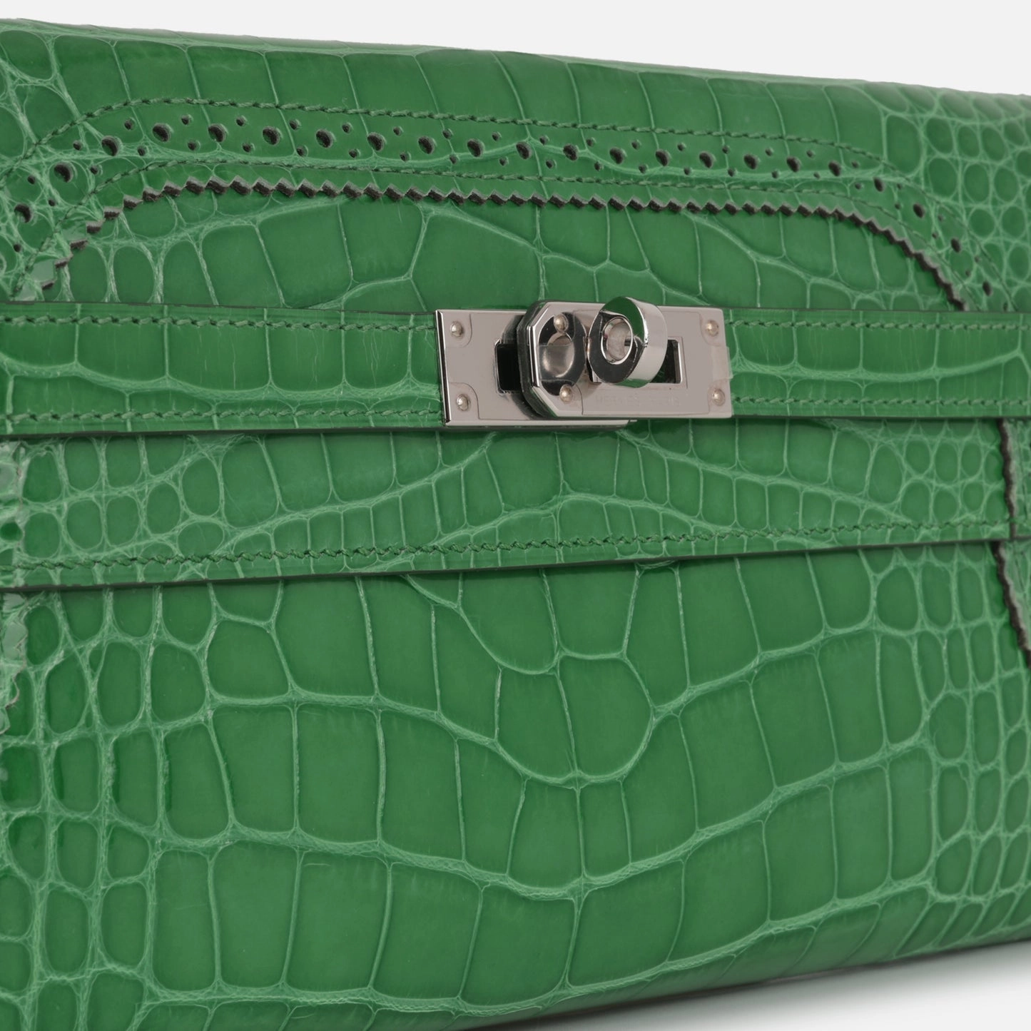 Herms - Kelly Wallet Ghillies - Emerald Alligator Missipienssis PHW - 2017 - Pre-Loved