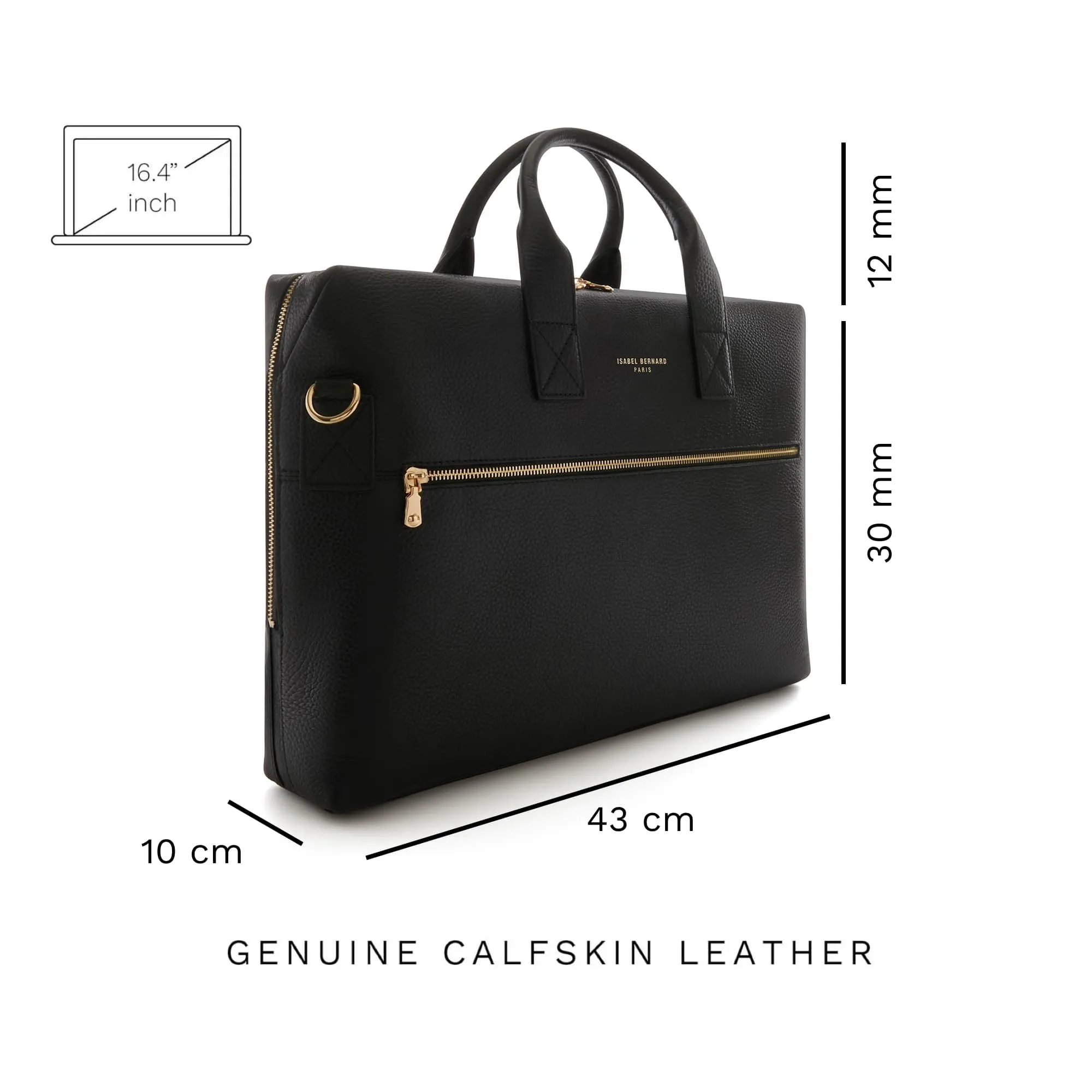 Honor Anique black calfskin leather handbag with 16.4 inch laptop pocket