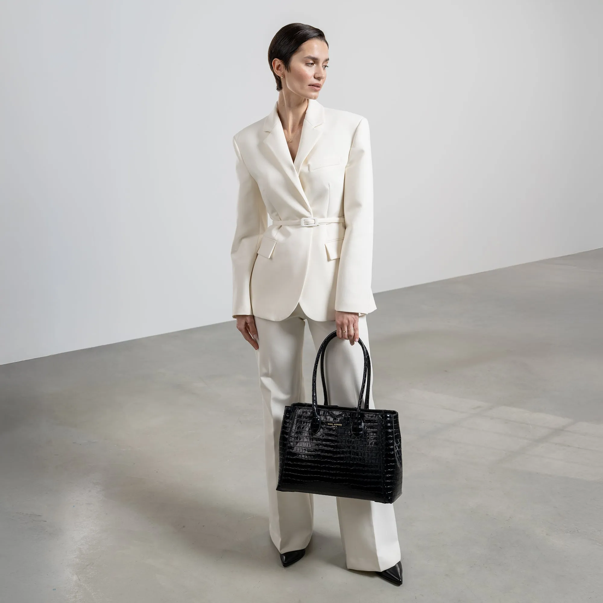 Honor Cloe croco black calfskin leather handbag