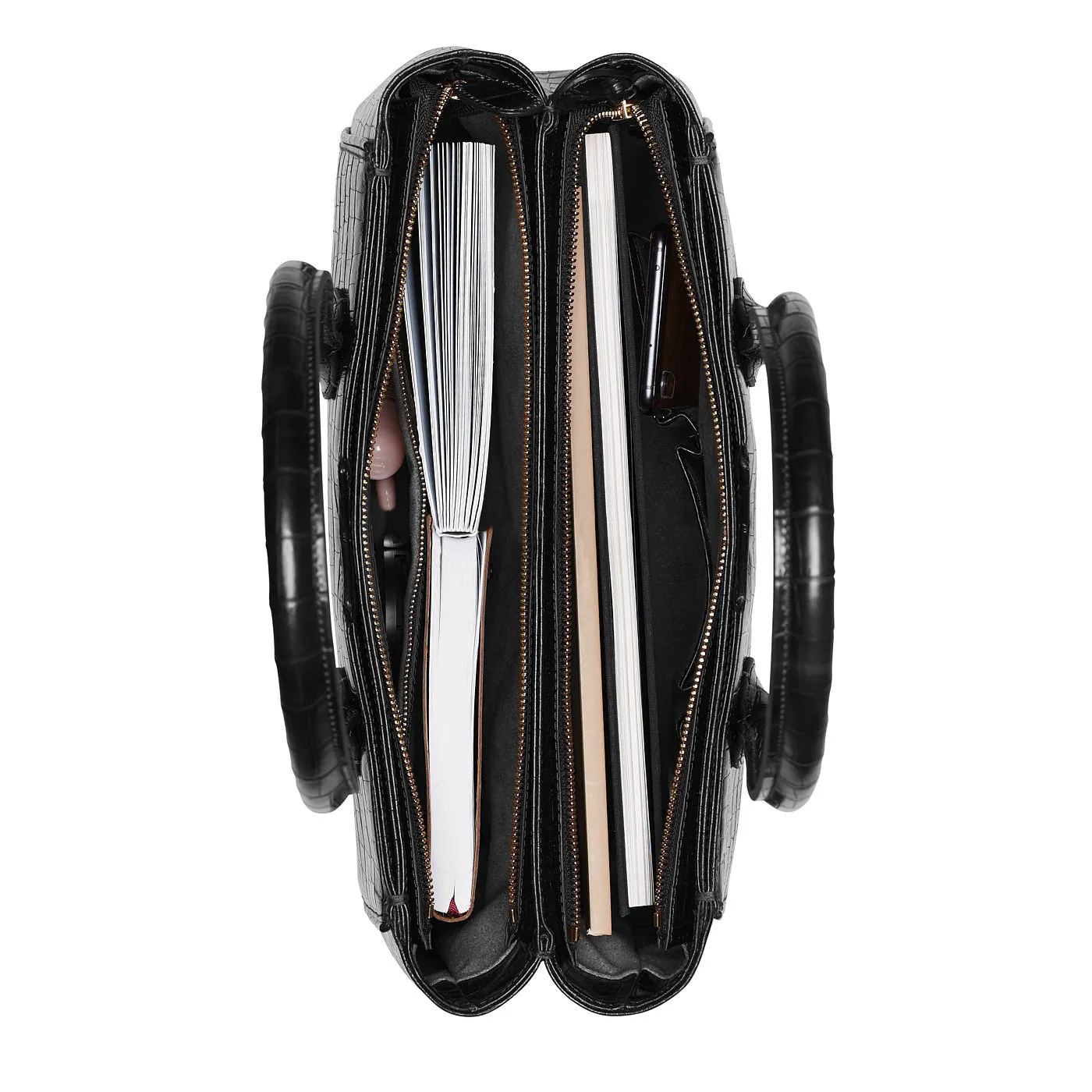 Honor Cloe croco black calfskin leather handbag