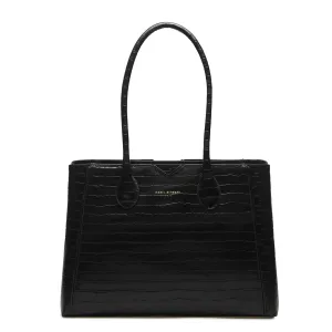 Honor Cloe croco black calfskin leather handbag