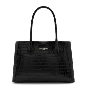 Honor Cloe Midi croco black calfskin leather handbag