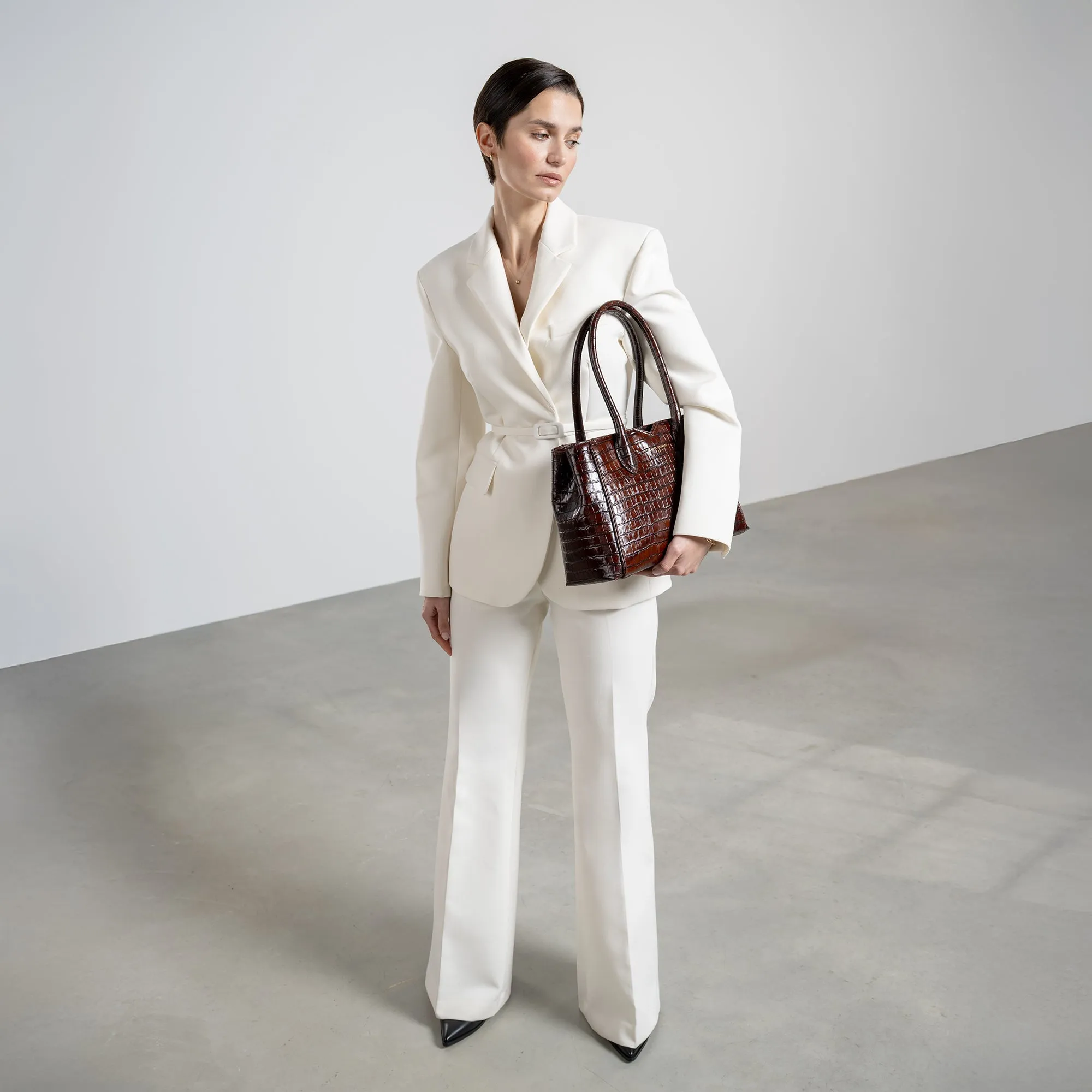 Honor Cloe Midi croco brown calfskin leather handbag