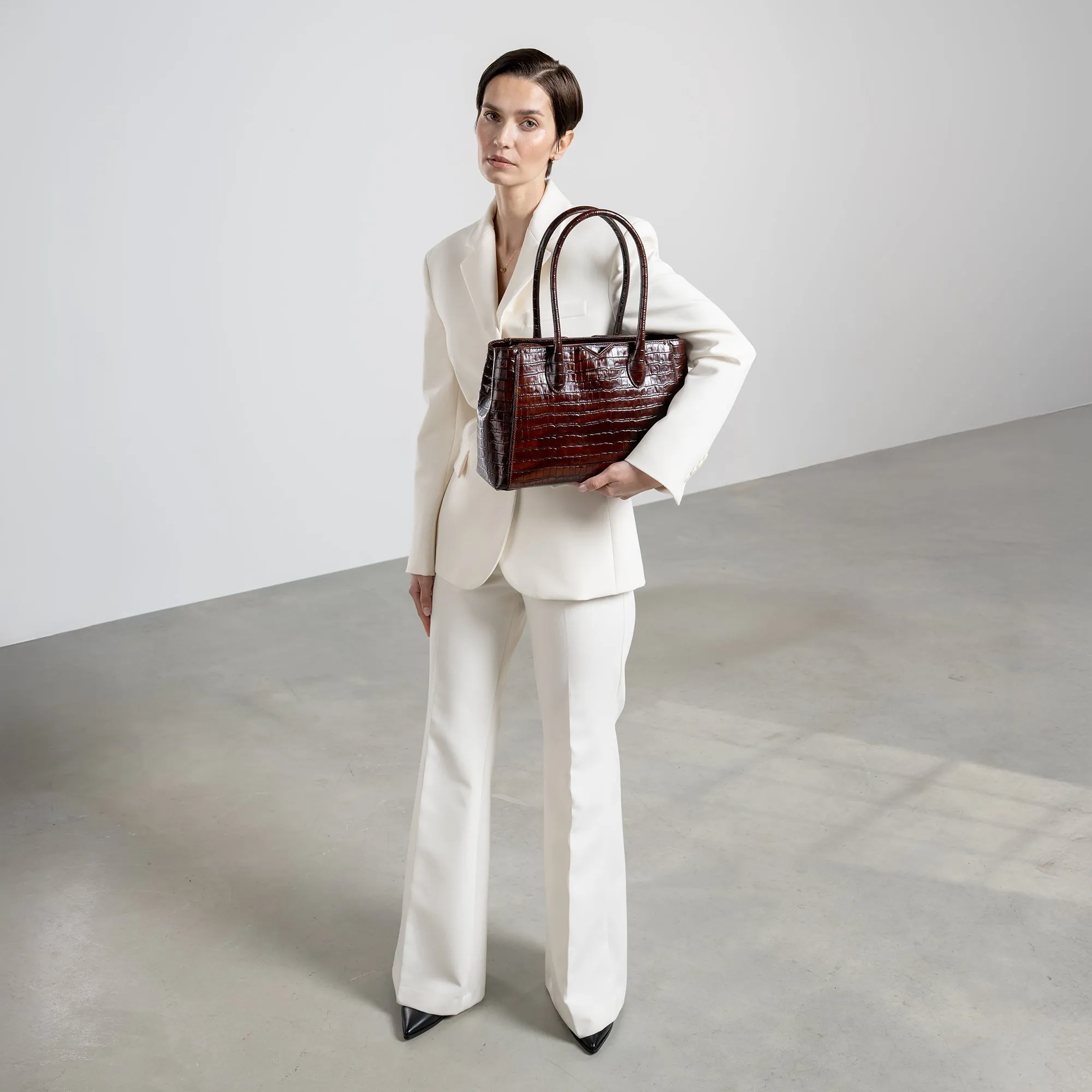 Honor Cloe Midi croco brown calfskin leather handbag