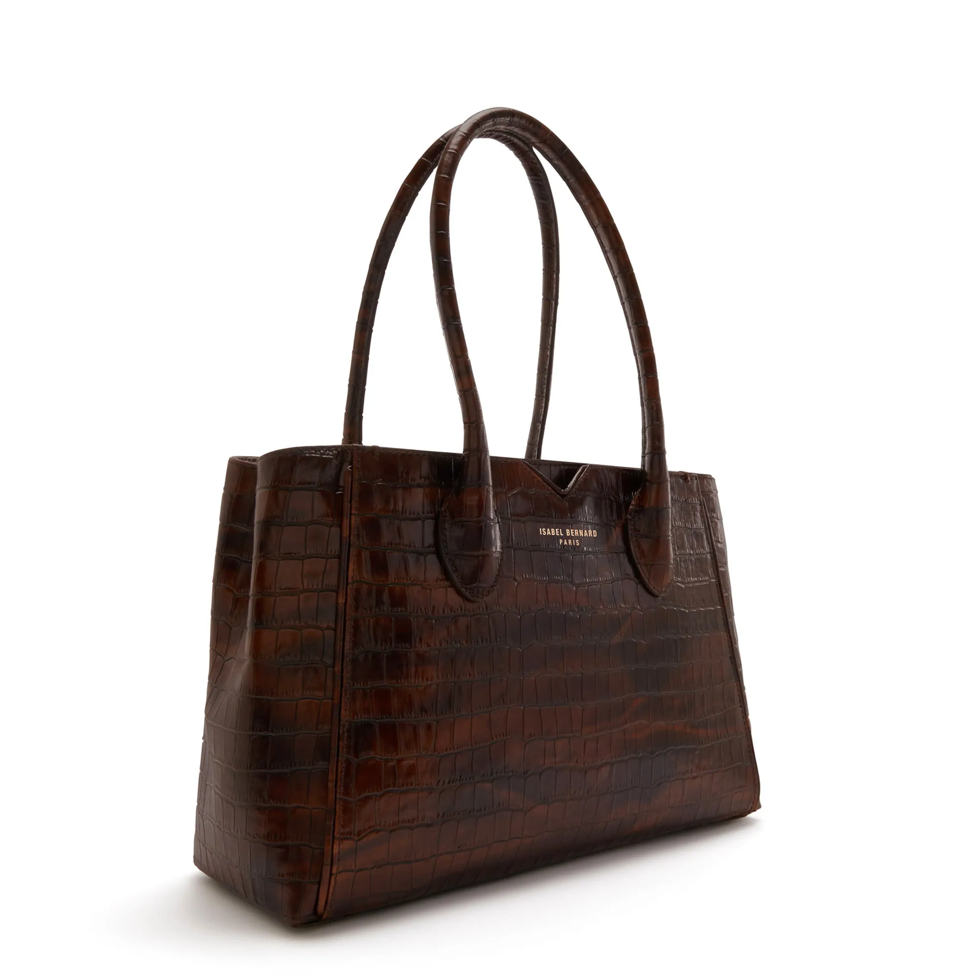 Honor Cloe Midi croco brown calfskin leather handbag