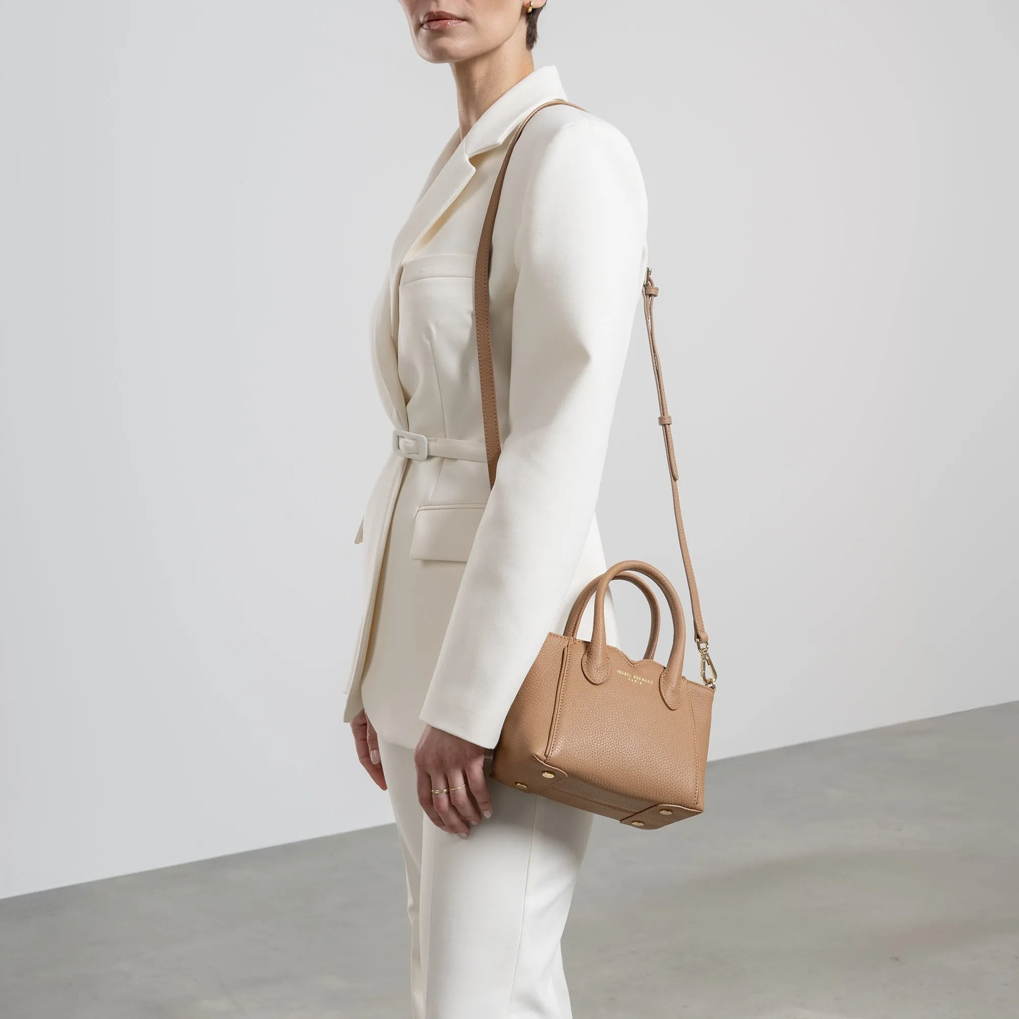 Honor Cloe Mini camel calfskin leather handbag