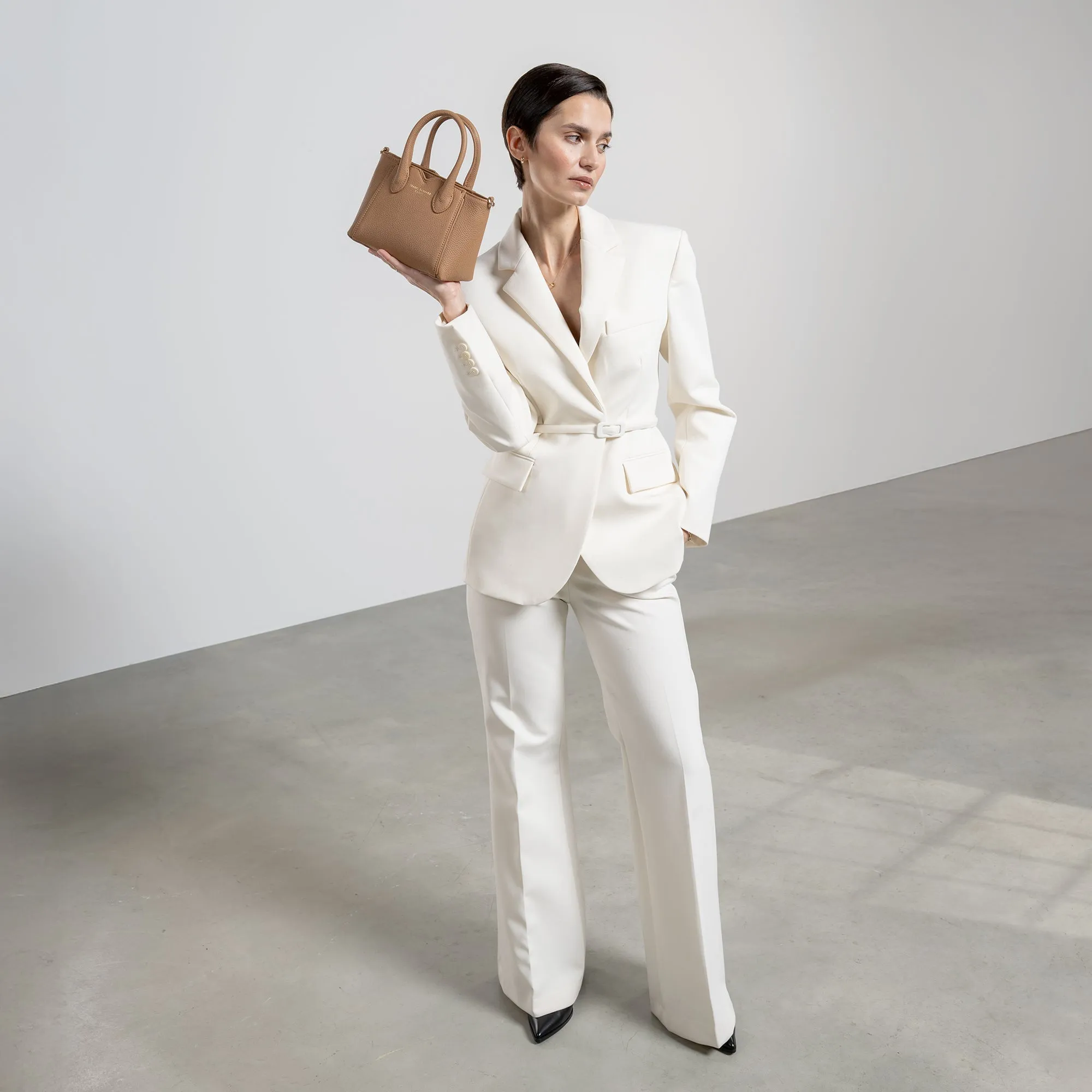 Honor Cloe Mini camel calfskin leather handbag