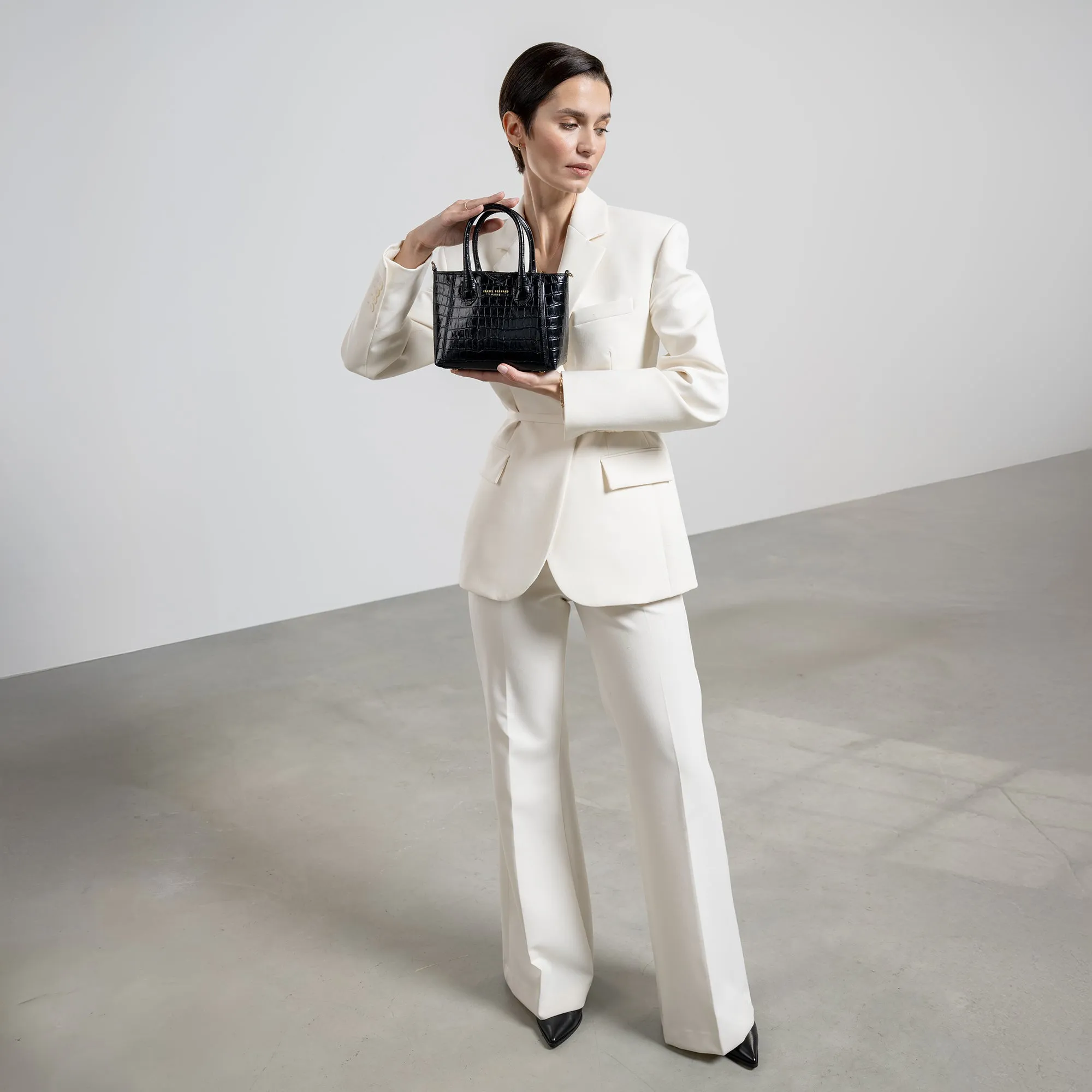 Honor Cloe Mini croco black calfskin leather handbag