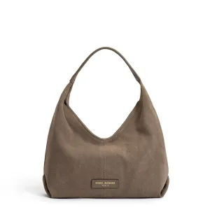 Honor Grace mini taupe suede handbag