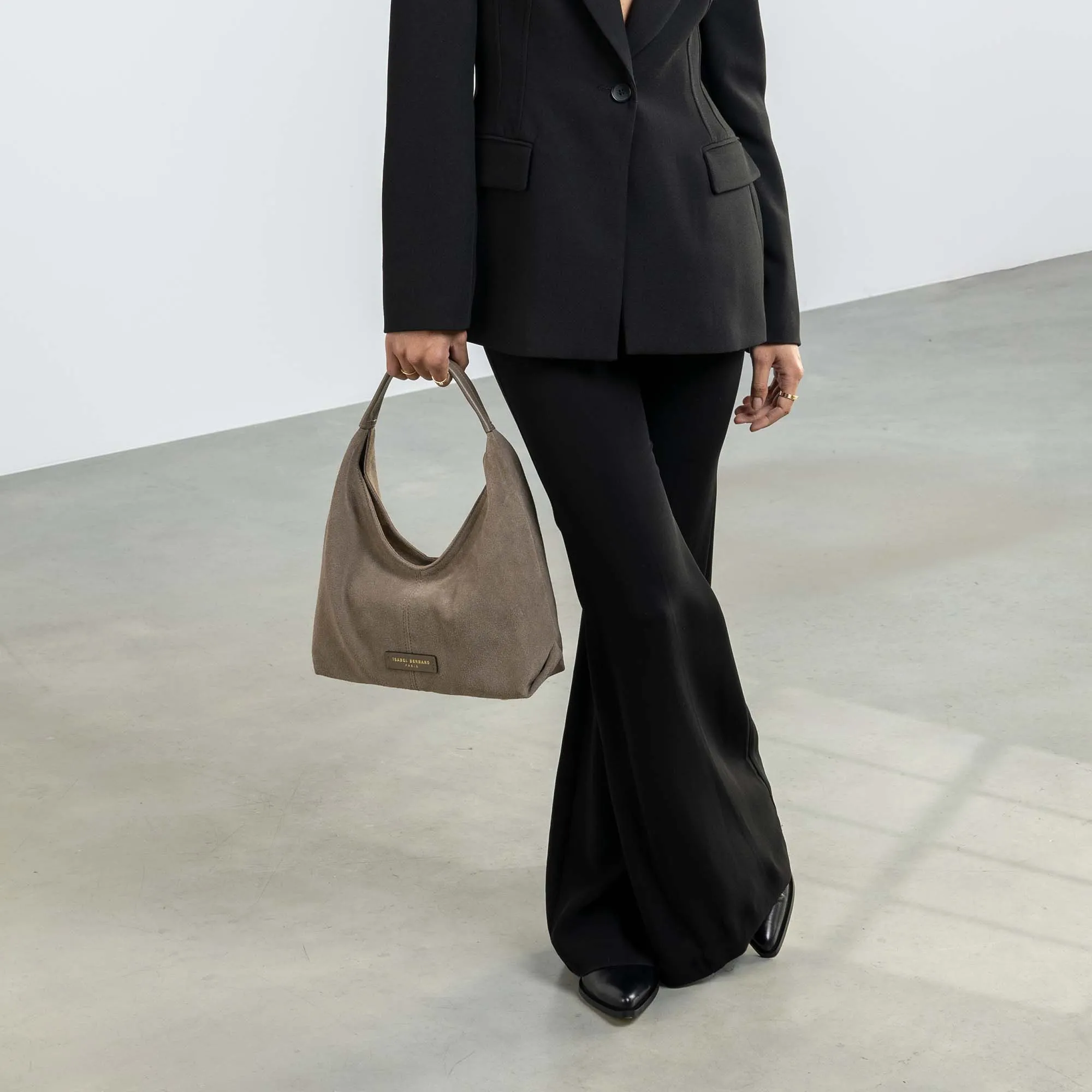 Honor Grace mini taupe suede handbag