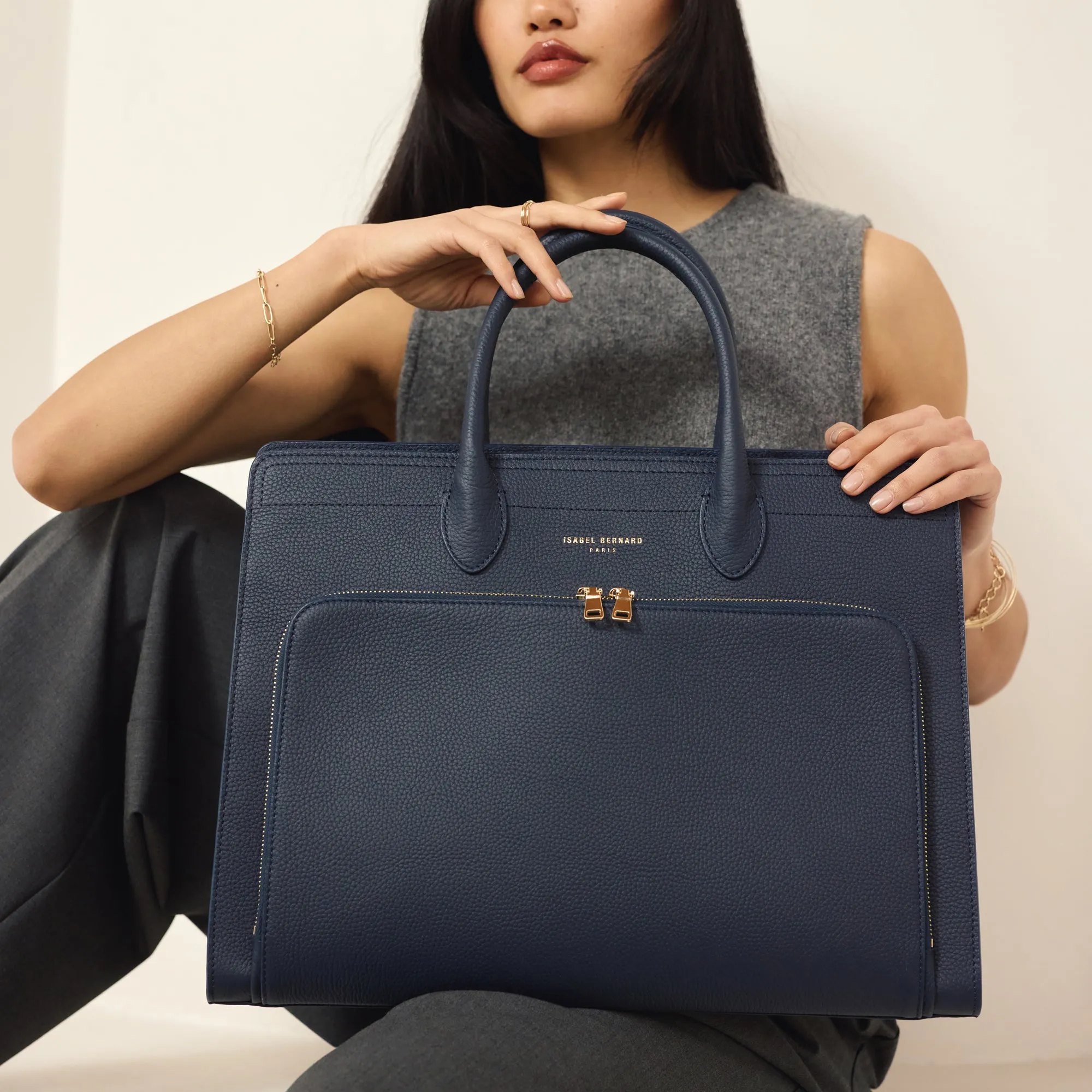 Honor Nadine blue calfskin leather handbag with 16.4 inch laptop pocket