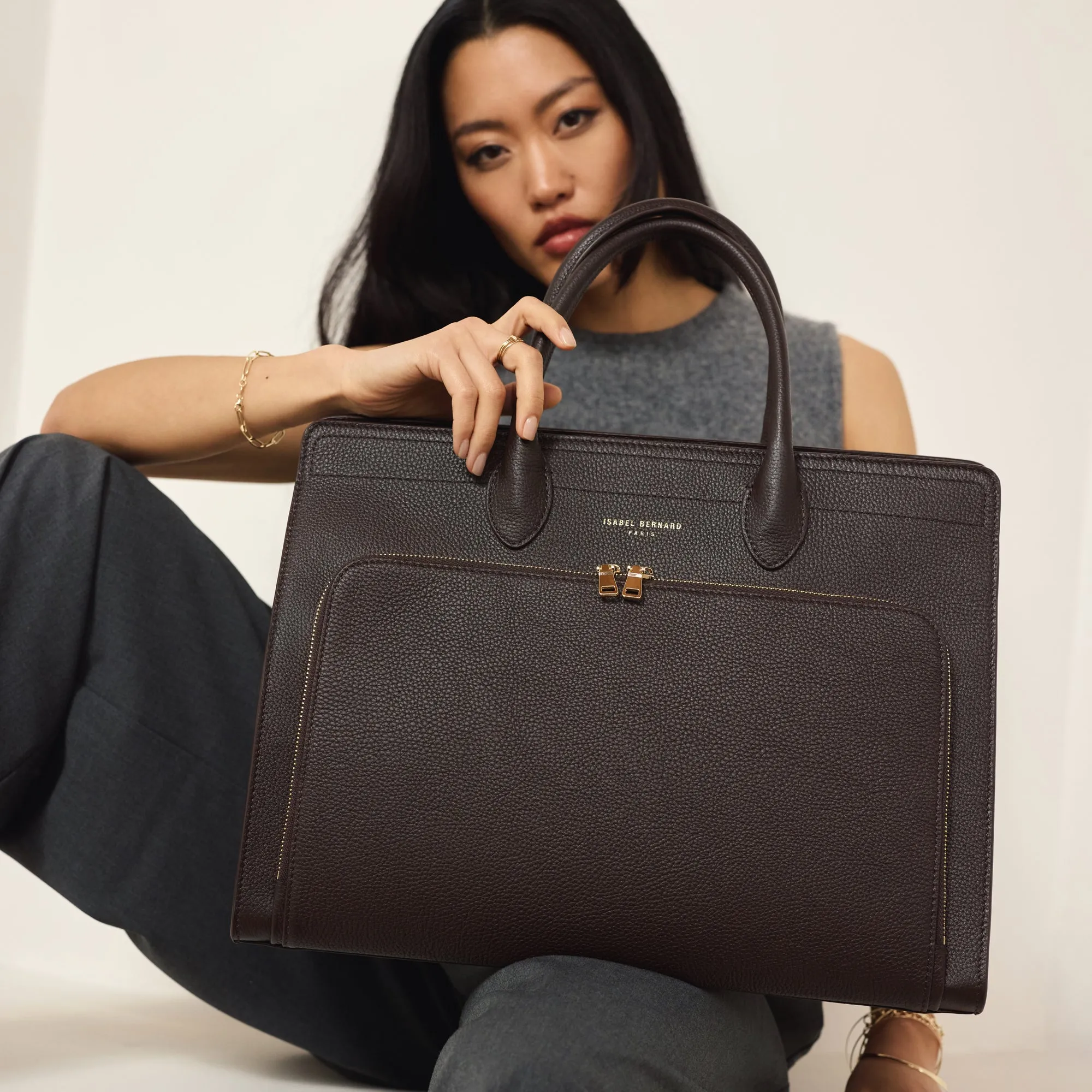 Honor Nadine brown calfskin leather handbag with 16.4 inch laptop pocket