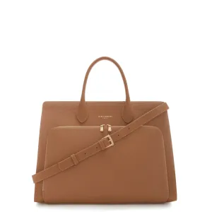 Honor Nadine camel calfskin leather handbag with 16.4 inch laptop pocket