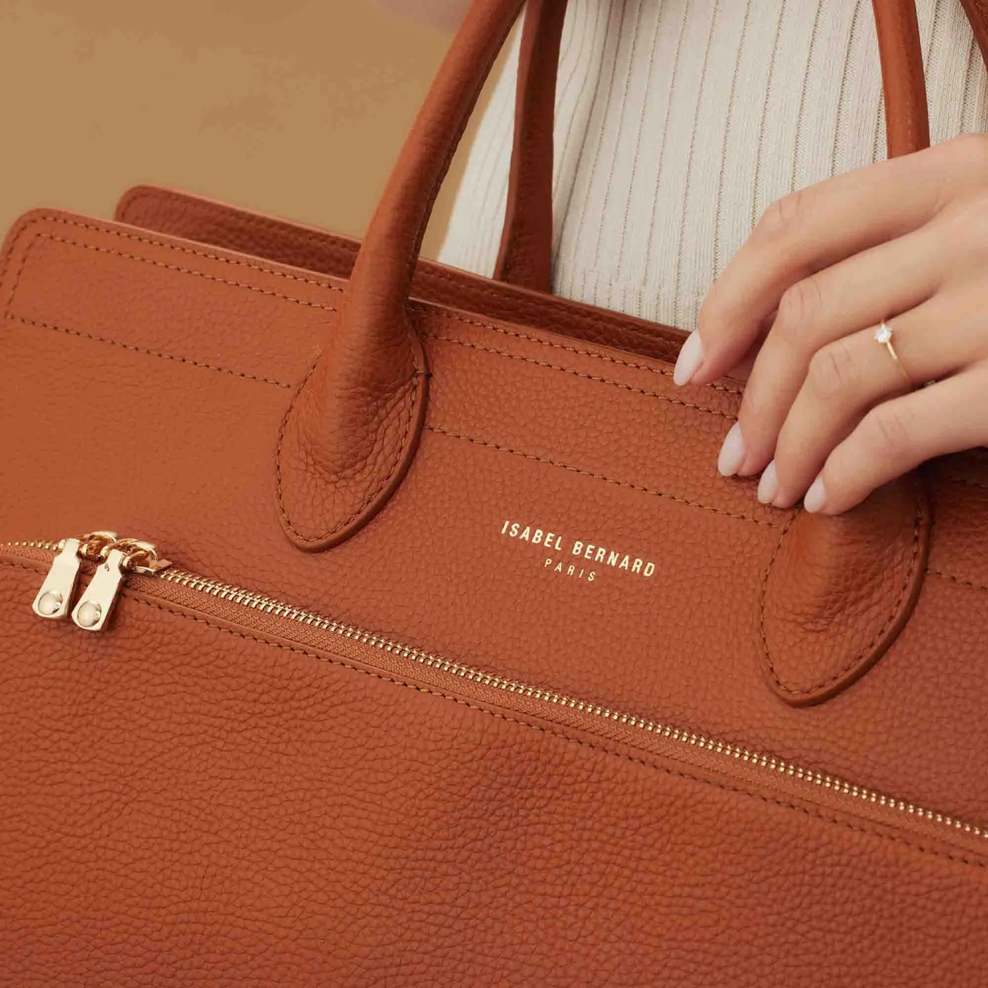 Honor Nadine cognac calfskin leather handbag with 16.4 inch laptop pocket