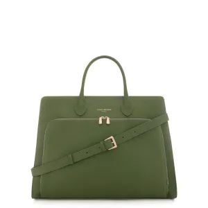 Honor Nadine green calfskin leather handbag with 16.4 inch laptop pocket