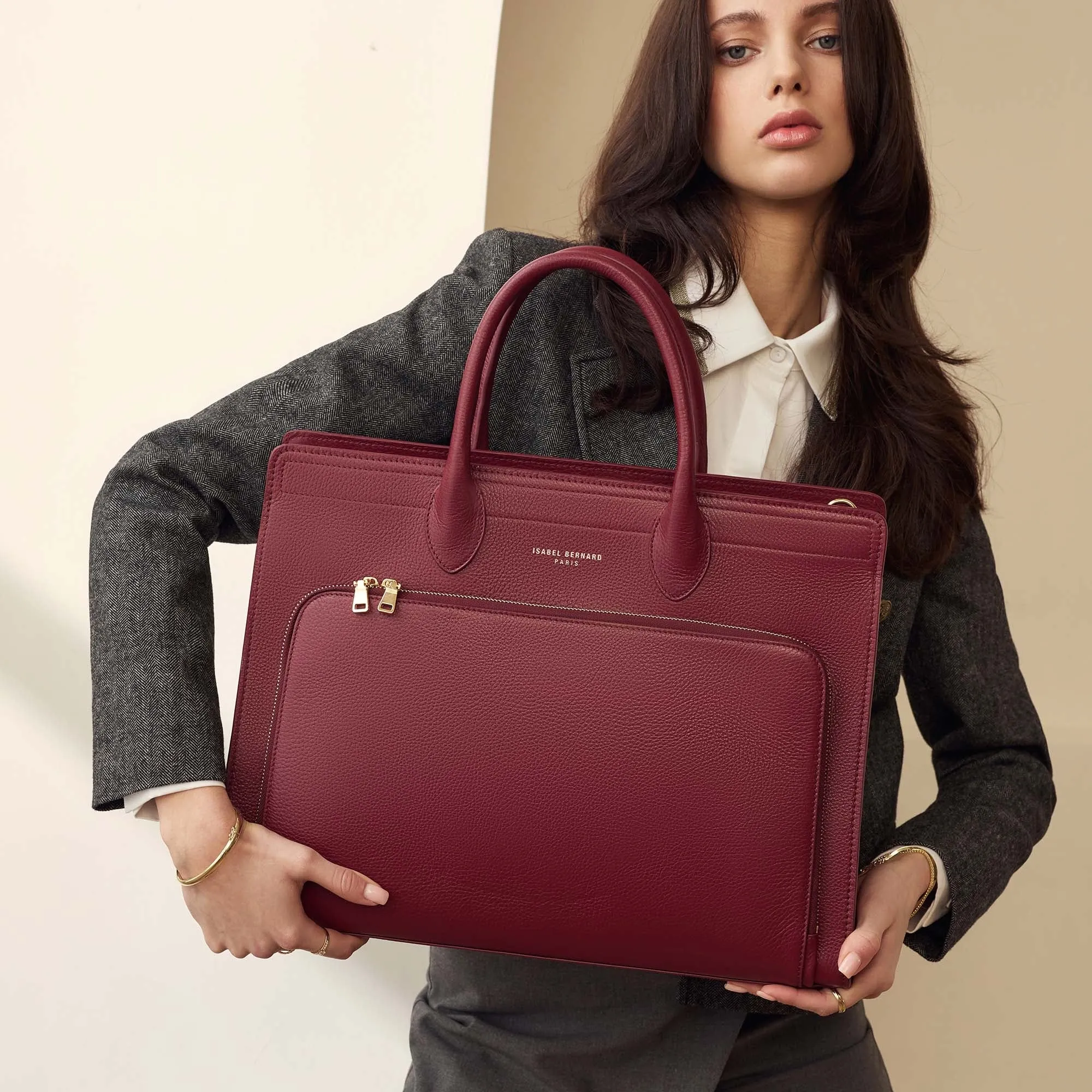 Honor Nadine red calfskin leather handbag with 16.4 inch laptop pocket