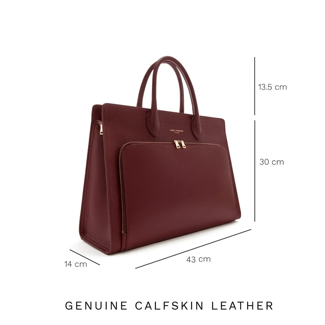 Honor Nadine red calfskin leather handbag with 16.4 inch laptop pocket