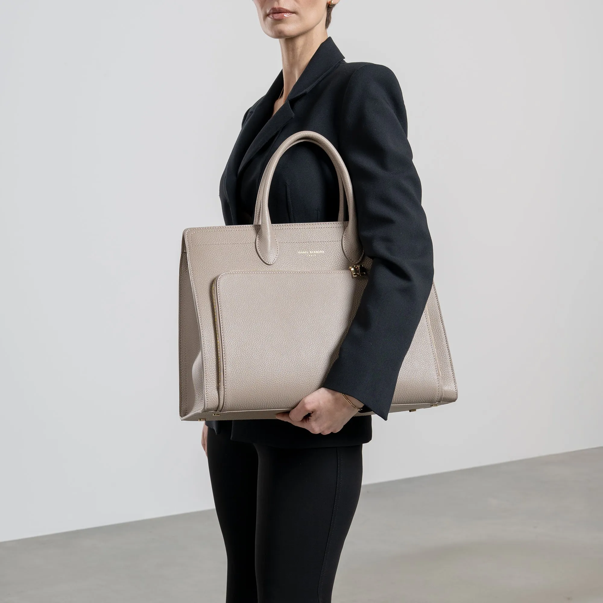 Honor Nadine taupe calfskin leather handbag with 16.4 inch laptop pocket