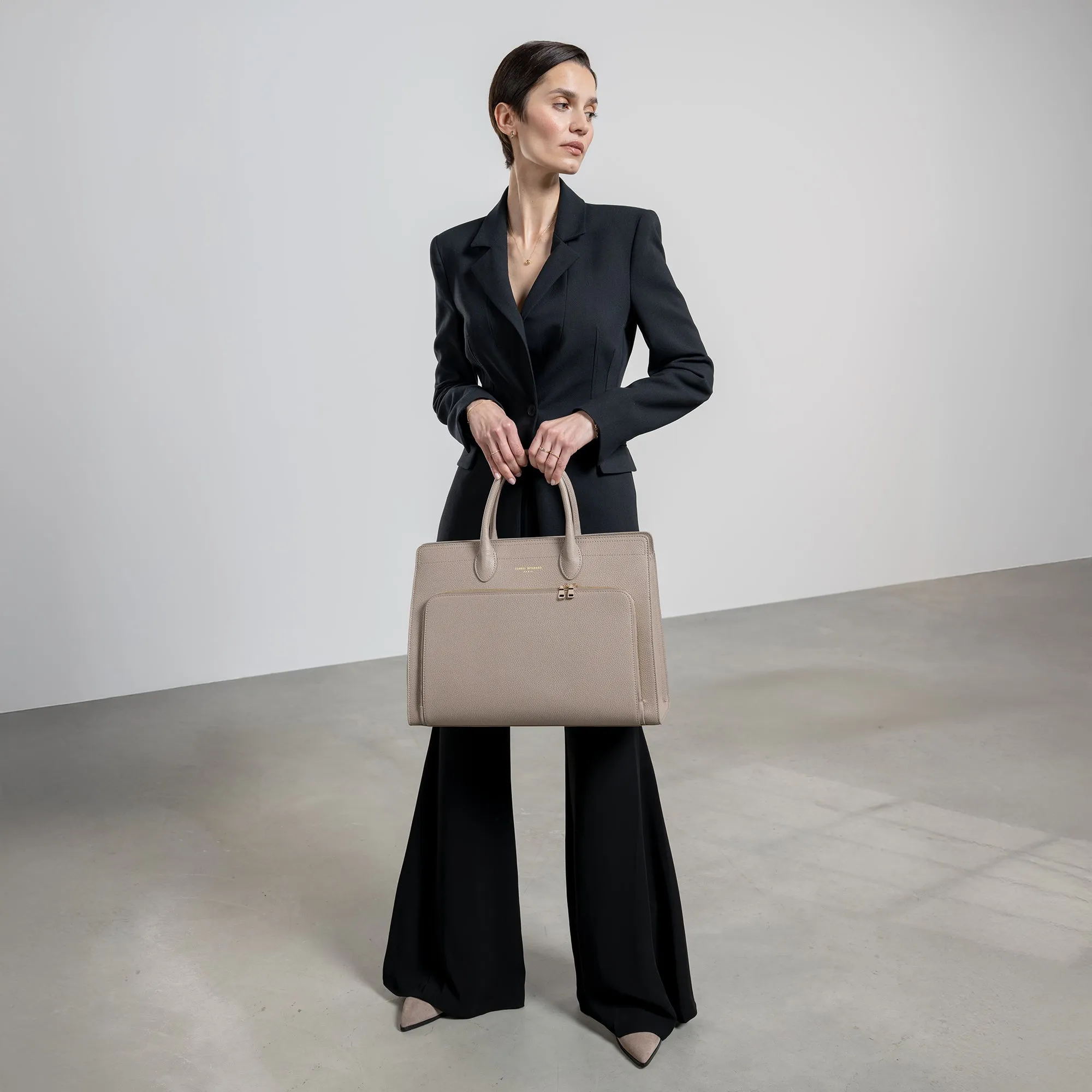 Honor Nadine taupe calfskin leather handbag with 16.4 inch laptop pocket