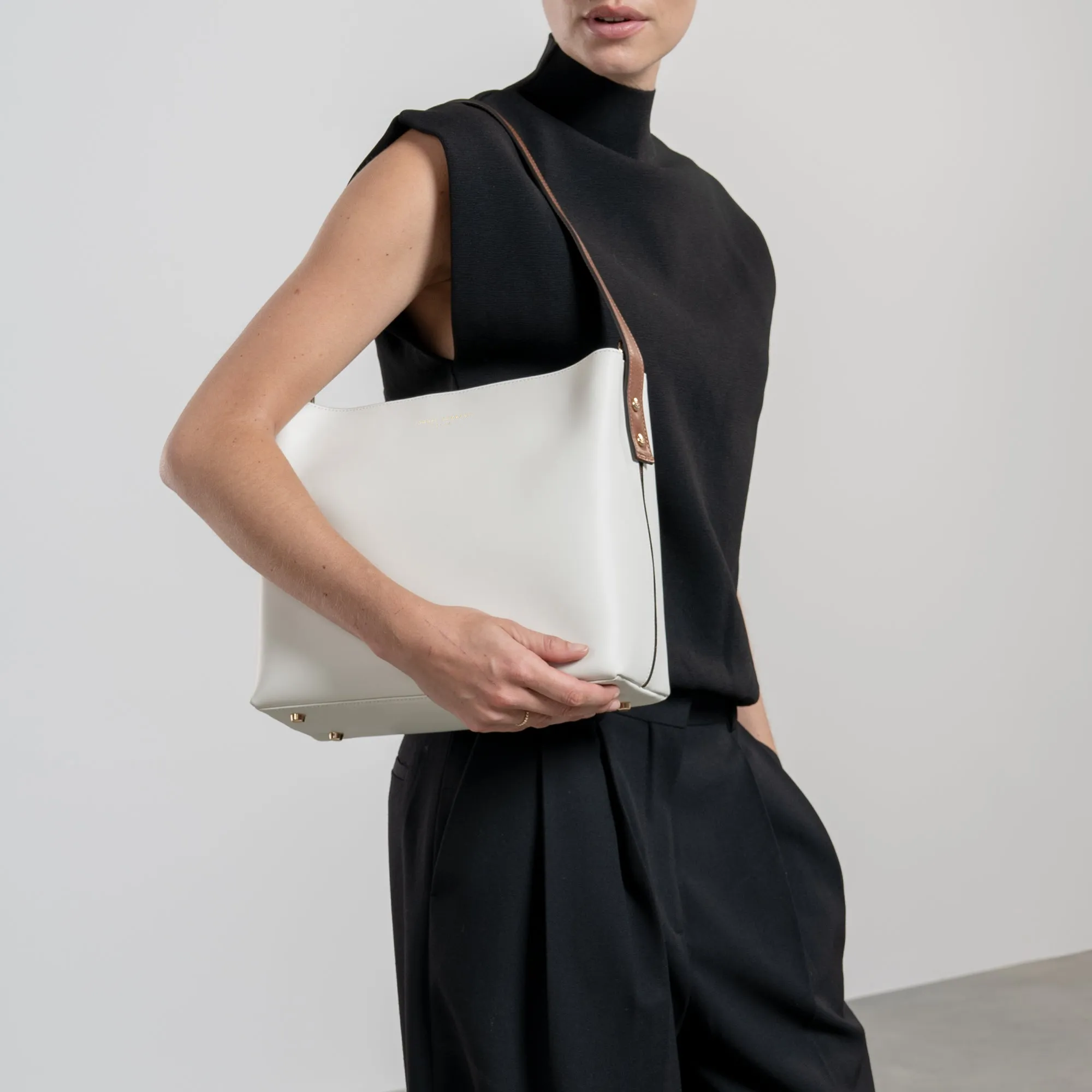 Honore Adriane Midi white leather shoulder bag calfskin leather