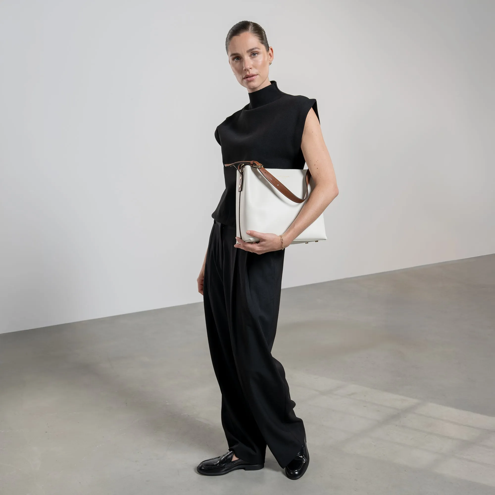 Honore Adriane Midi white leather shoulder bag calfskin leather