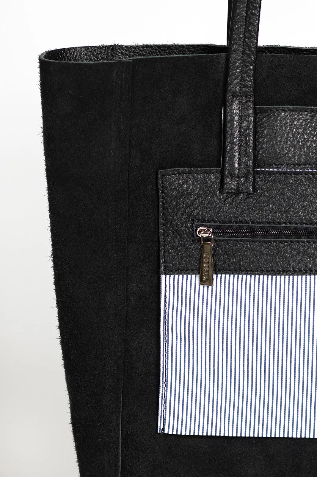 HOOPLA LEATHER OPEN TOP TOTE BLACK