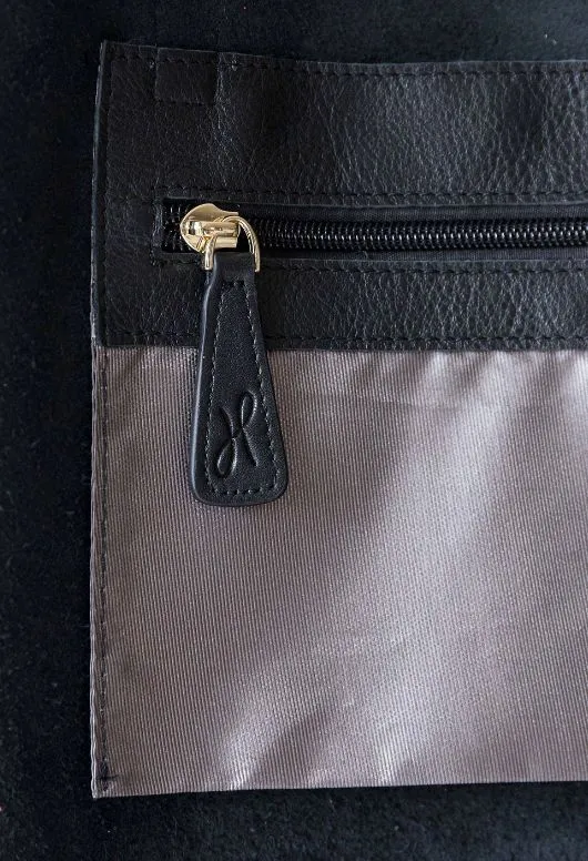 HOOPLA LEATHER SMALL ZIP TOTE BLACK