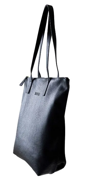 HOOPLA LEATHER SMALL ZIP TOTE BLACK