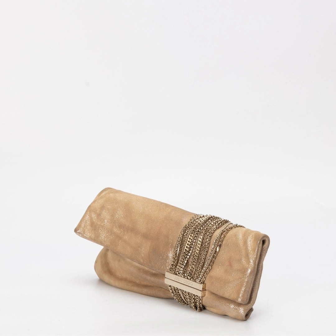 Jimmy Choo Beige Shimmering Suede Chandra Clutch