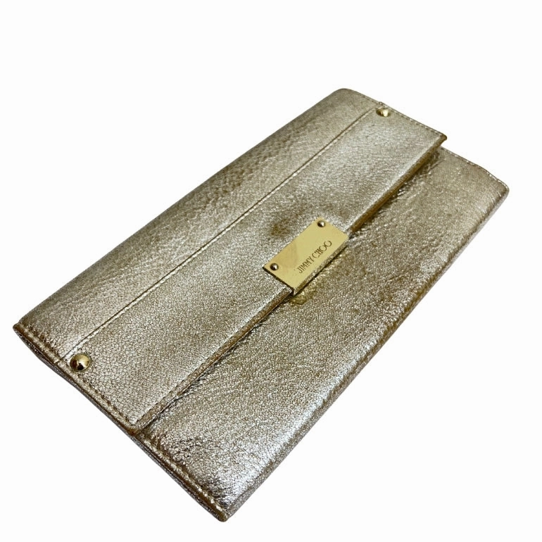 Jimmy Choo Metallic Gold Leather and Glitter Reese Clutch