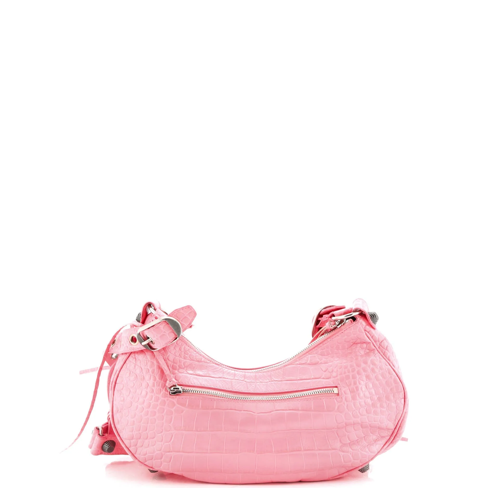 Le Cagole Giant Studs Shoulder Bag Crocodile Embossed Leather Small