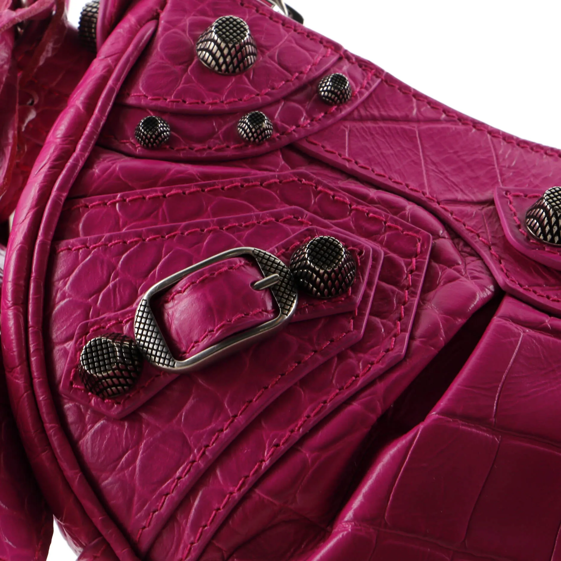 Le Cagole Giant Studs Shoulder Bag Crocodile Embossed Leather XS