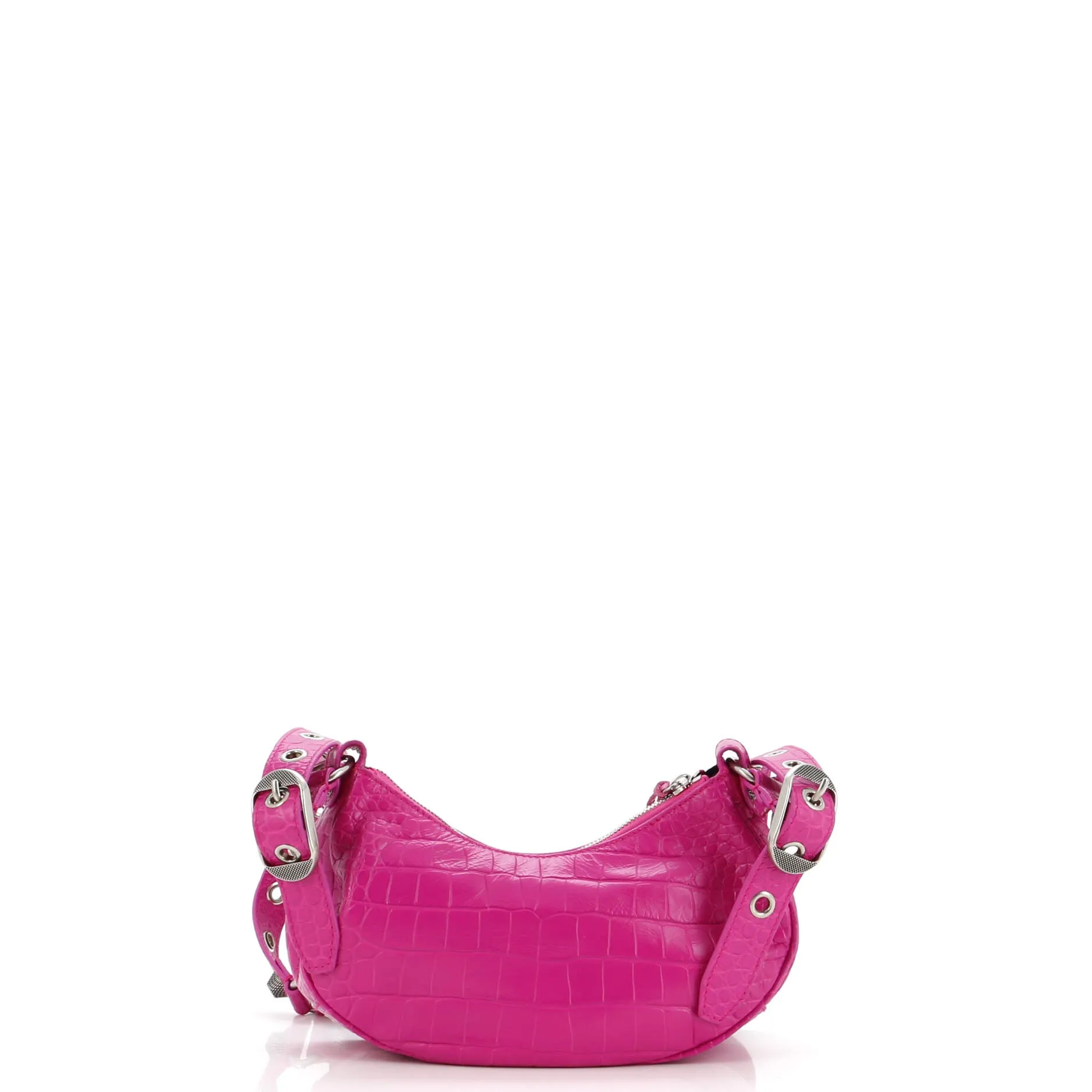 Le Cagole Giant Studs Shoulder Bag Crocodile Embossed Leather XS