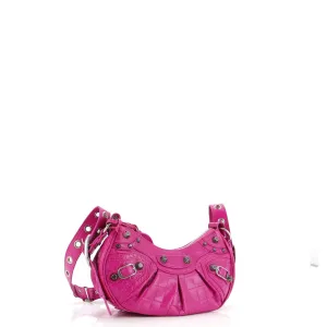 Le Cagole Giant Studs Shoulder Bag Crocodile Embossed Leather XS