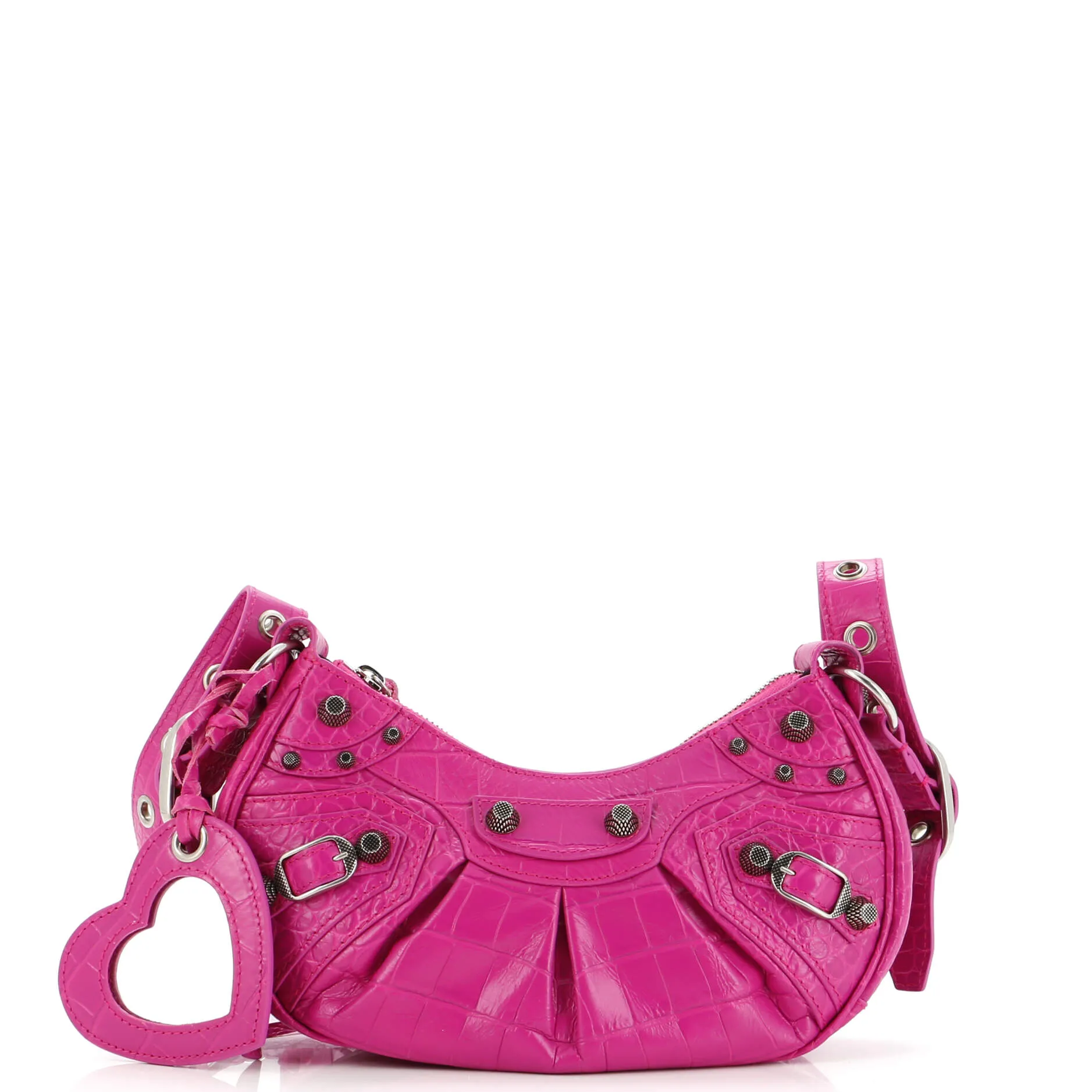Le Cagole Giant Studs Shoulder Bag Crocodile Embossed Leather XS