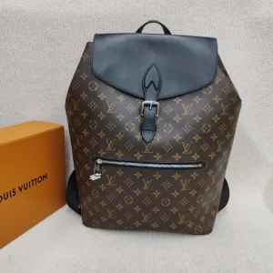 Louis Vuitton Monogram Canvas Black Leather Flap Backpack Medium