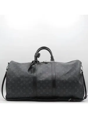 M40605 Monogram Eclipse Canvas Keepall 55 Travel Tote Bag Shoulder Strap