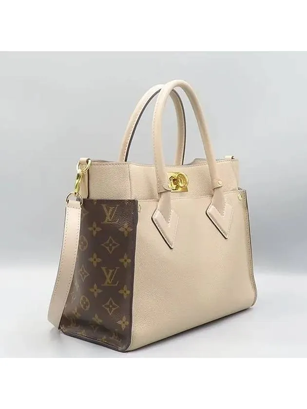 M58485 Gray Leather On My Side MM Tote Bag Shoulder Strap 2WAY