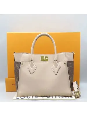M58485 Gray Leather On My Side MM Tote Bag Shoulder Strap 2WAY