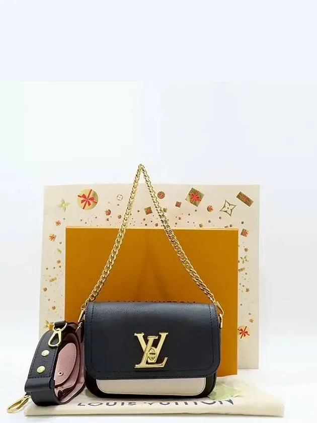 M58557 Black Leather Lock Me Tender Chain Shoulder Bag Strap 2WAY