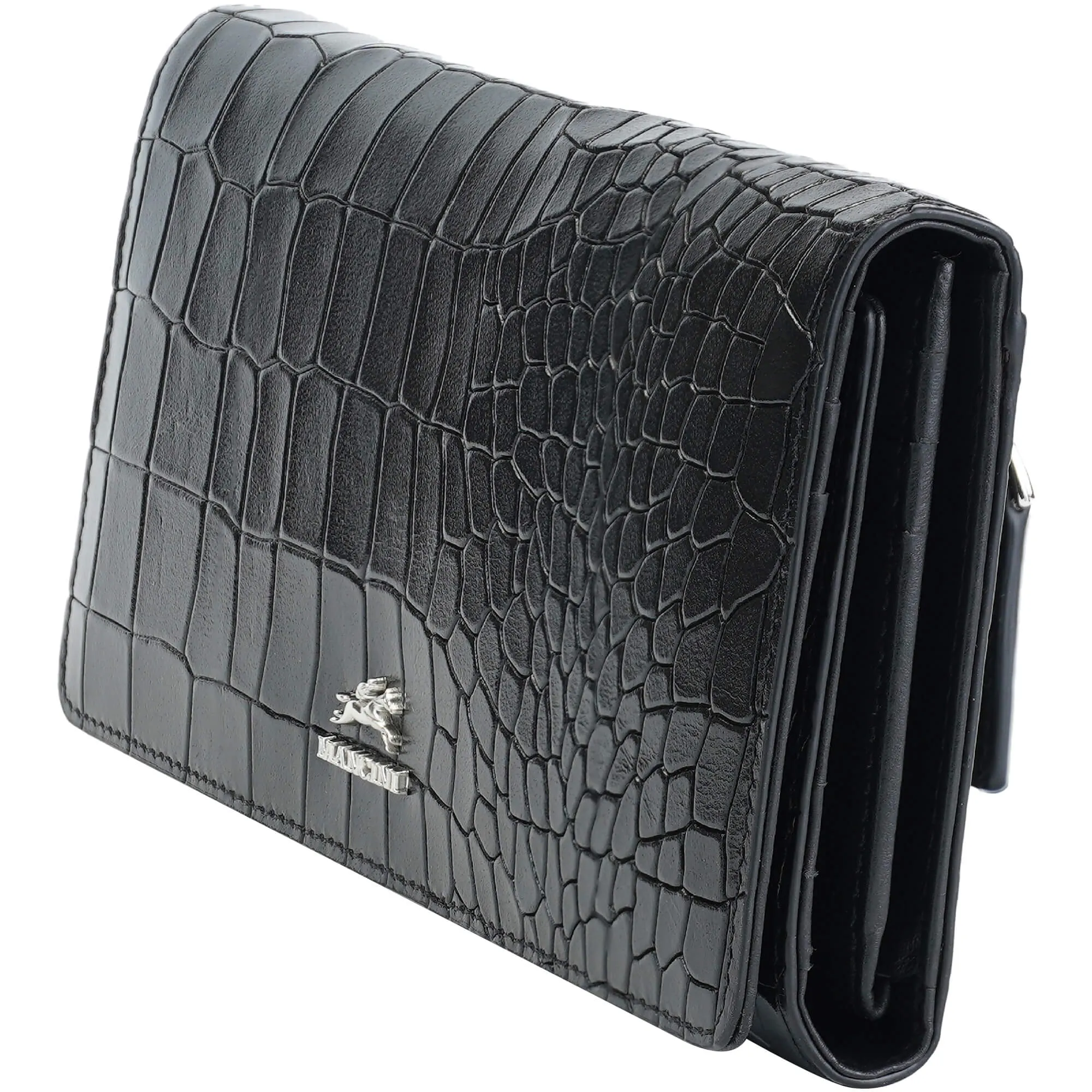 Mancini Croco2 Womens Trifold Wallet with Enhanced RFID Security