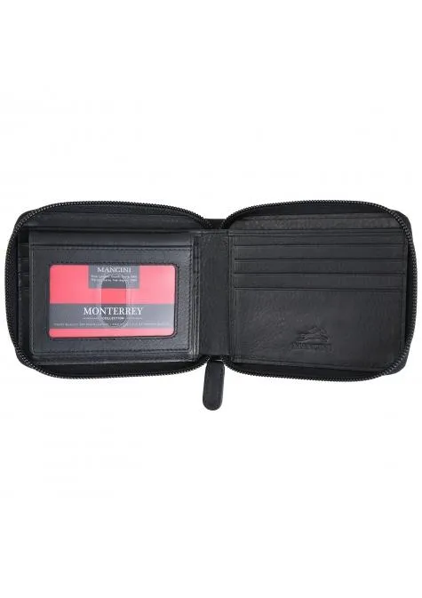 Mancini MONTERREY Mens Zippered Wallet With Removable Passcase