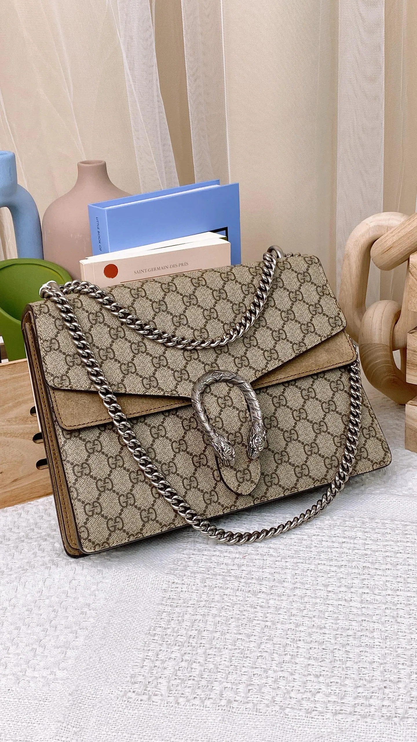 Medium Beige Dionysus Shoulder Bag