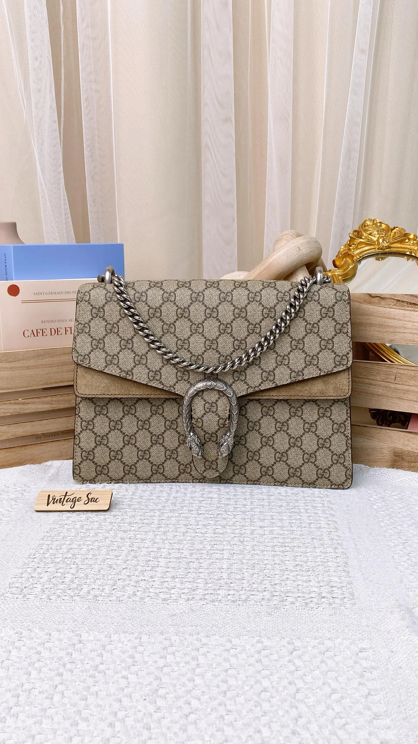 Medium Beige Dionysus Shoulder Bag