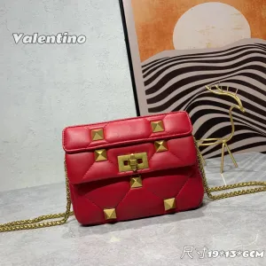 Medium Roman Stud Red Leather Shoulder Bag for Women