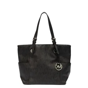 Michael Kors Black Signature Coated Canvas Jet Set Tote