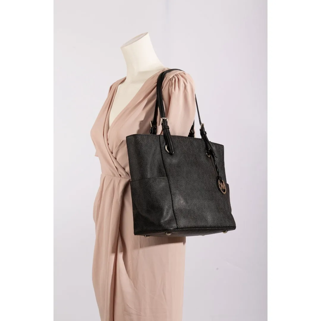 Michael Kors Black Signature Coated Canvas Jet Set Tote