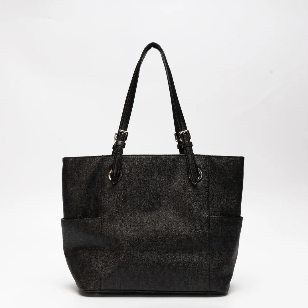 Michael Kors Black Signature Coated Canvas Jet Set Tote