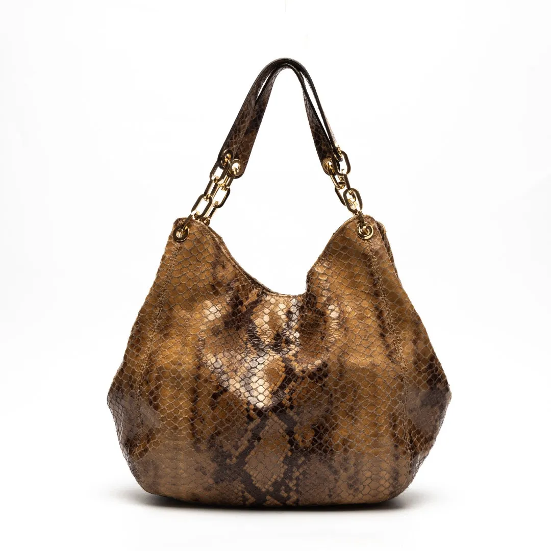 Michael Kors Brown Python Embossed Brown Leather Tote Bag