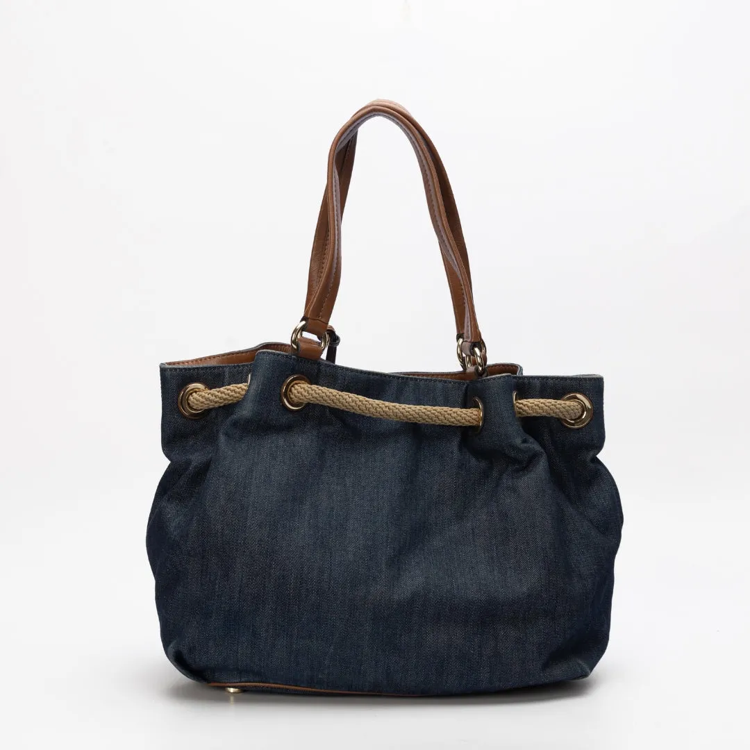 Michael Kors Denim and Leather Marina Drawstring Tote Bag